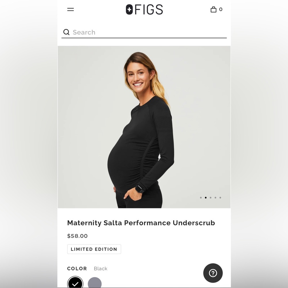 Figs Maternity Salta Performance Underscrub Long Sleeve Black SMALL